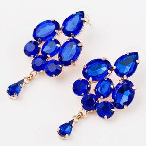 Royal Blue Dangle Long Earring For Beauty Pageant Prom